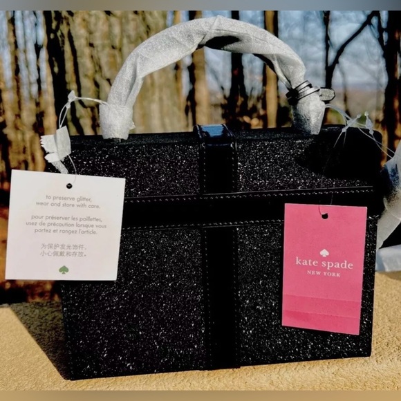 Kate Spade Black Glitter Wrapping Party Satchel | Crossbody Bow Purse | NWT - Picture 11 of 12